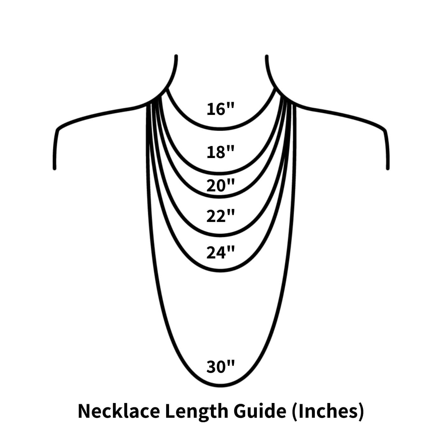 Necklace length guide in inches.