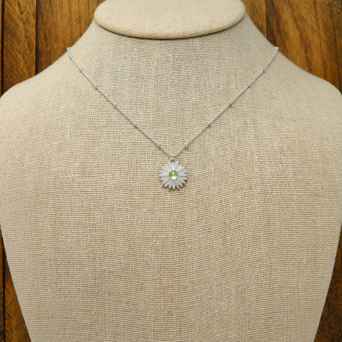 Petite Sterling Silver Daisy & Peridot Necklace