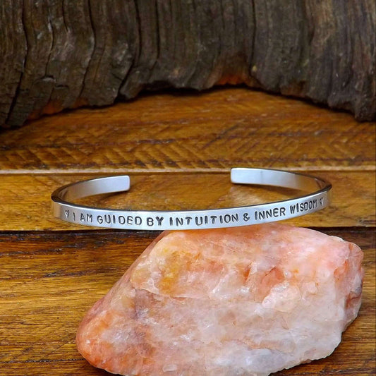 Sterling Silver Affirmation Cuff Bracelet – “I Am Guided by Intuition & Inner Wisdom”