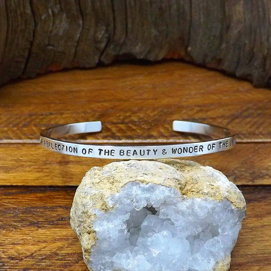Sterling Silver Affirmation Cuff Bracelet – “I Am a Reflection of the Beauty & Wonder of the Universe”