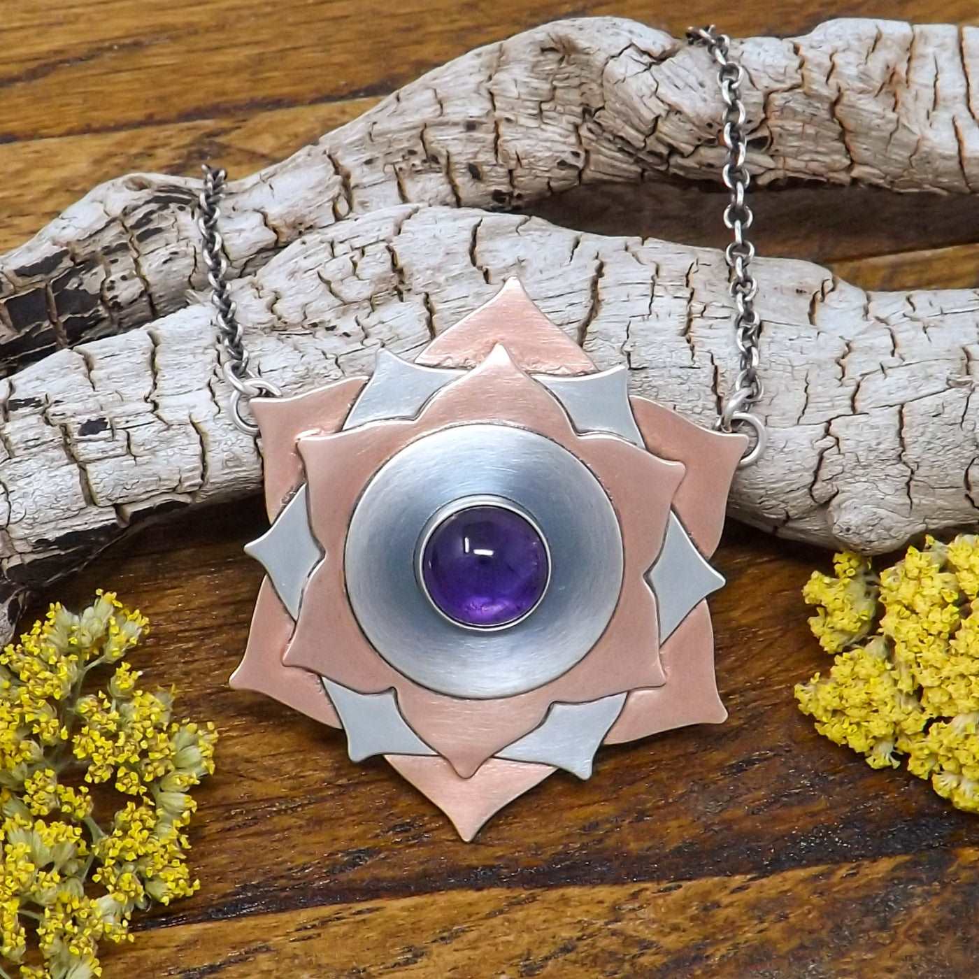 Sterling Silver Copper Amethyst Crown Chakra Necklace