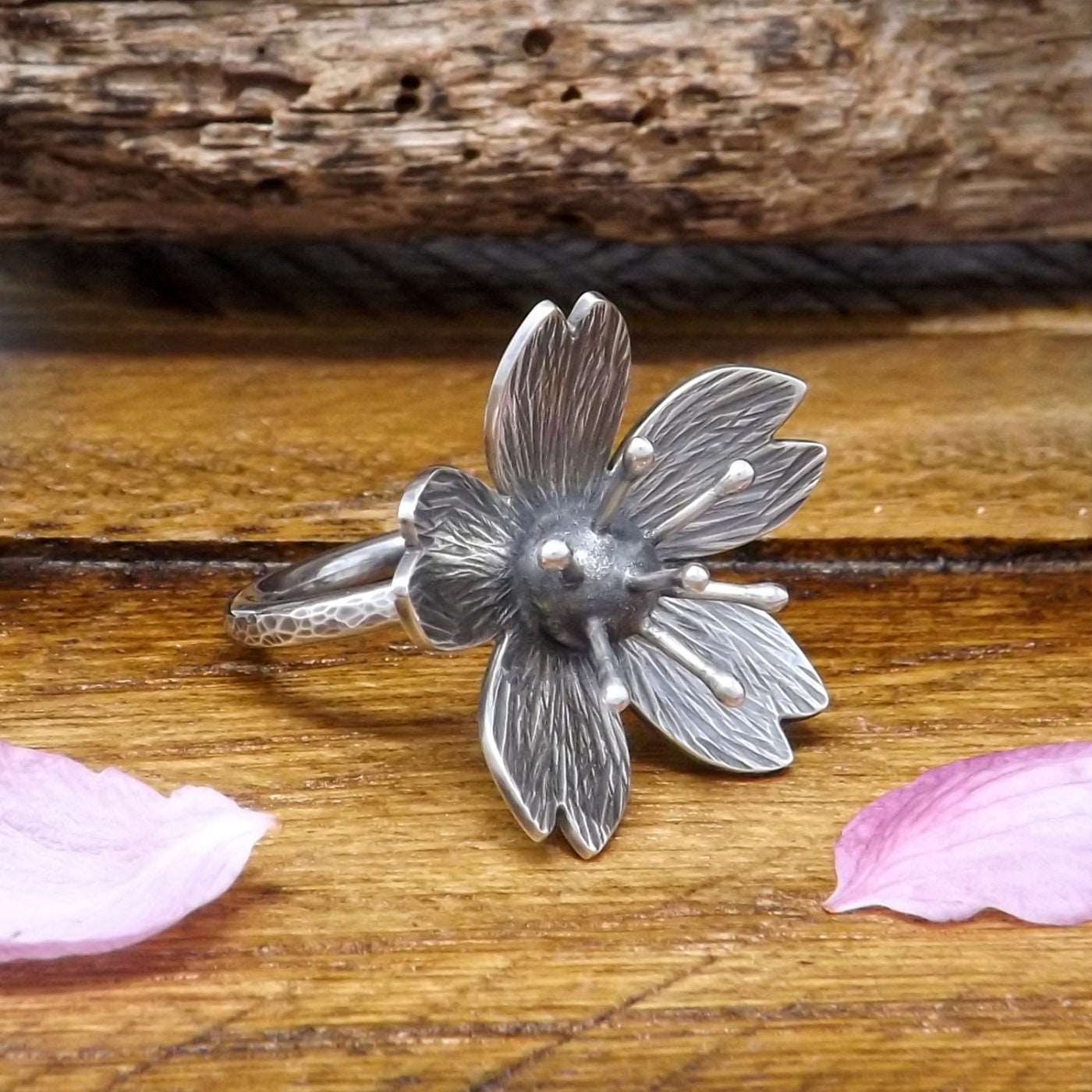 Sterling Silver Cherry Blossom Flower Ring