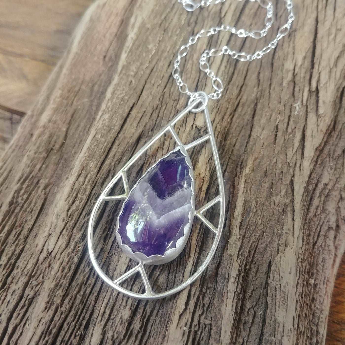 Geometric Chevron Amethyst Necklace