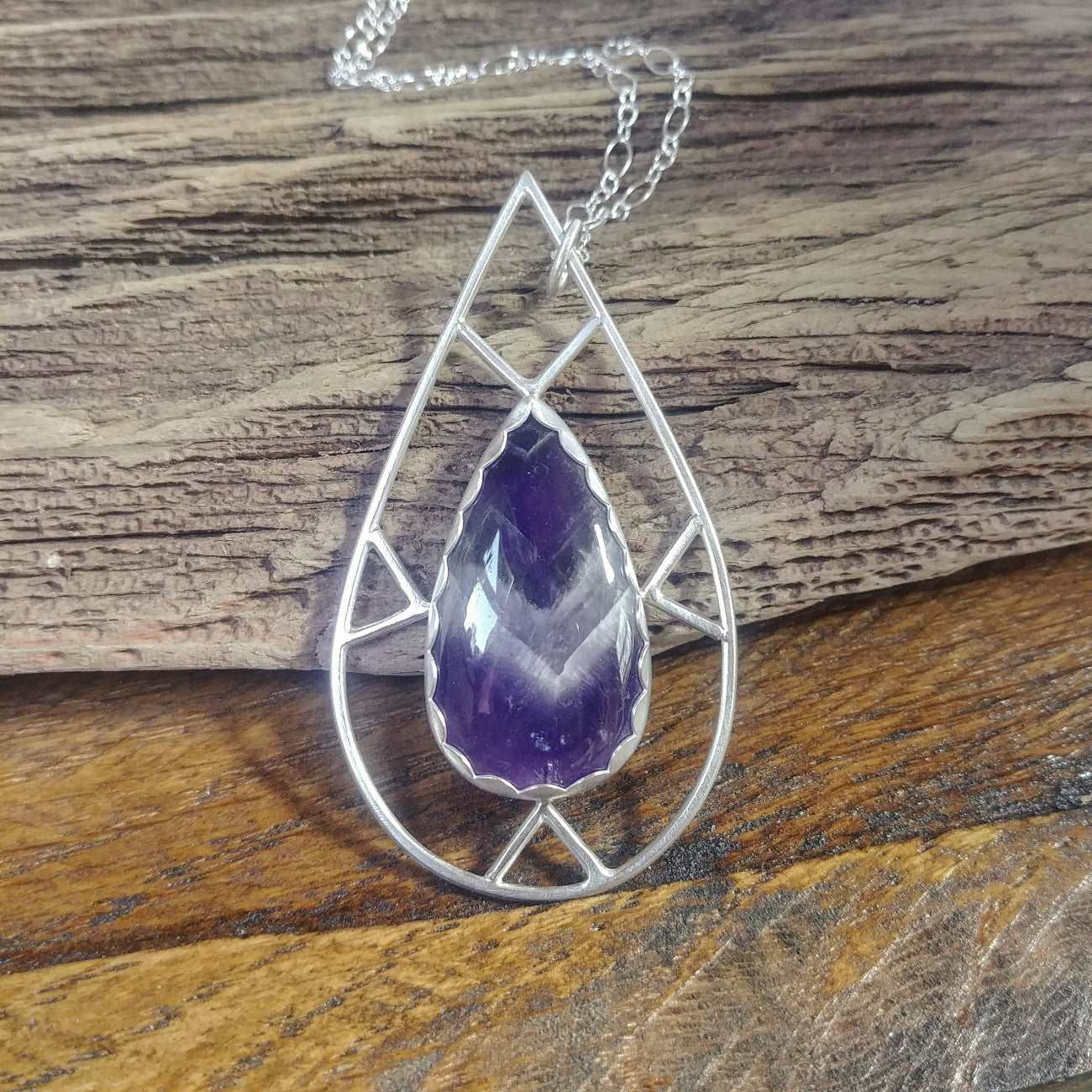 Argentium Silver Geometric Chevron Amethyst Necklace