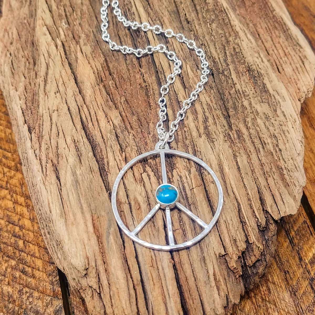 Argentium Silver Peace Sign Turquoise Necklace