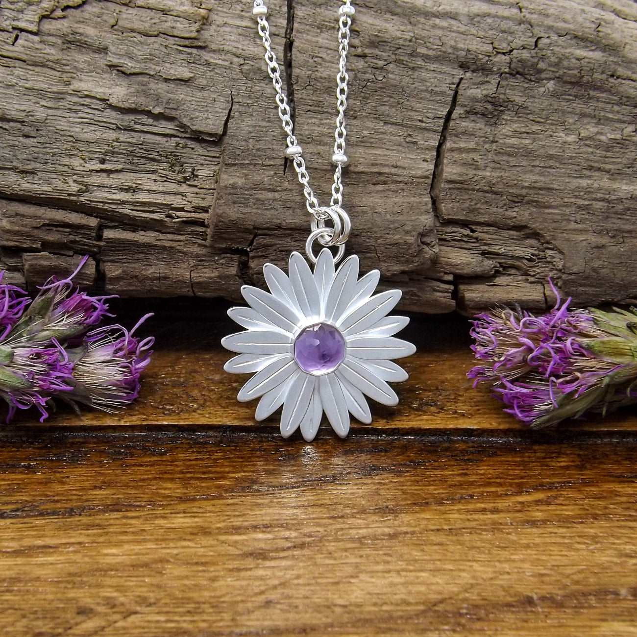 Sterling Silver Daisy Amethyst Necklace