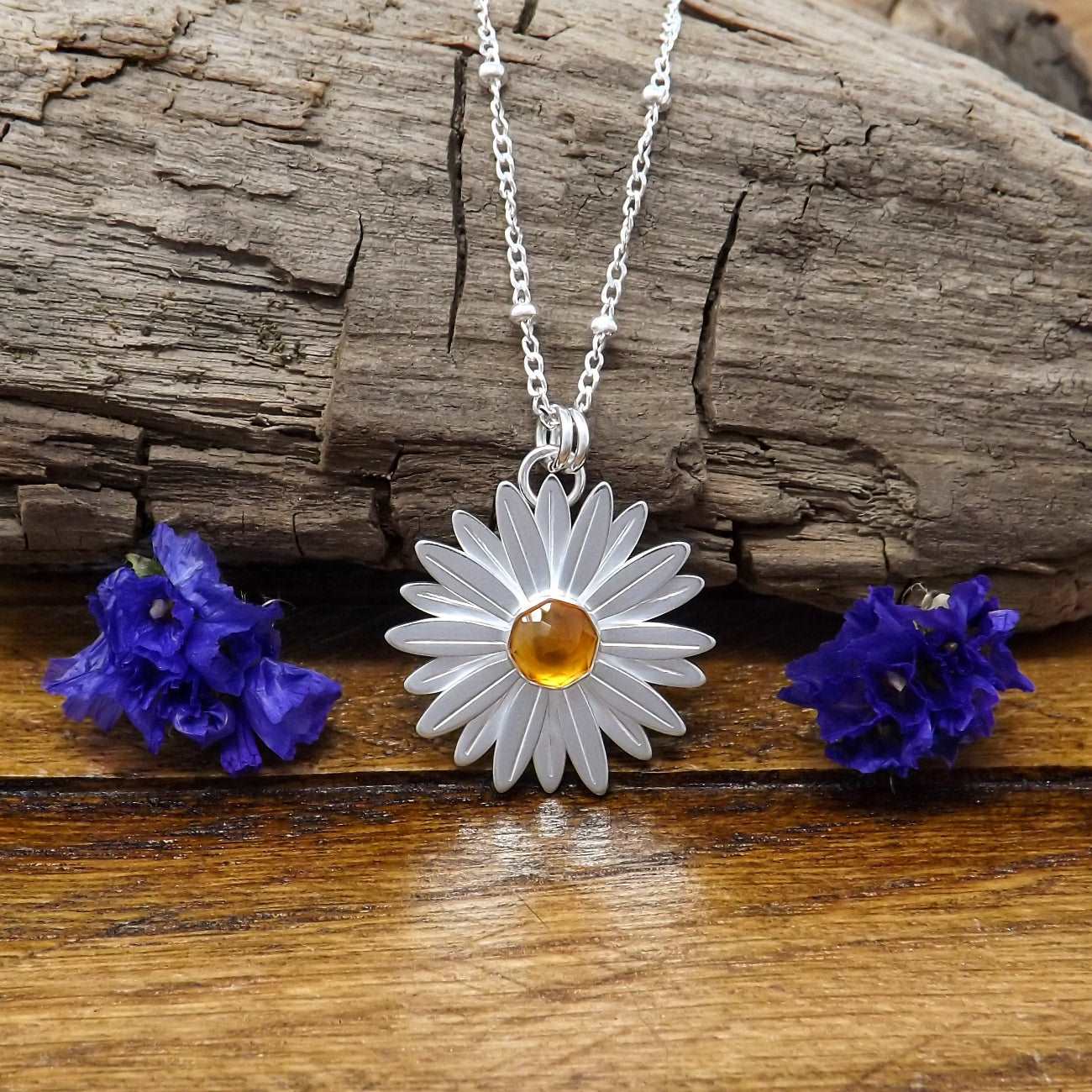 Sterling Silver Daisy Citrine Necklace