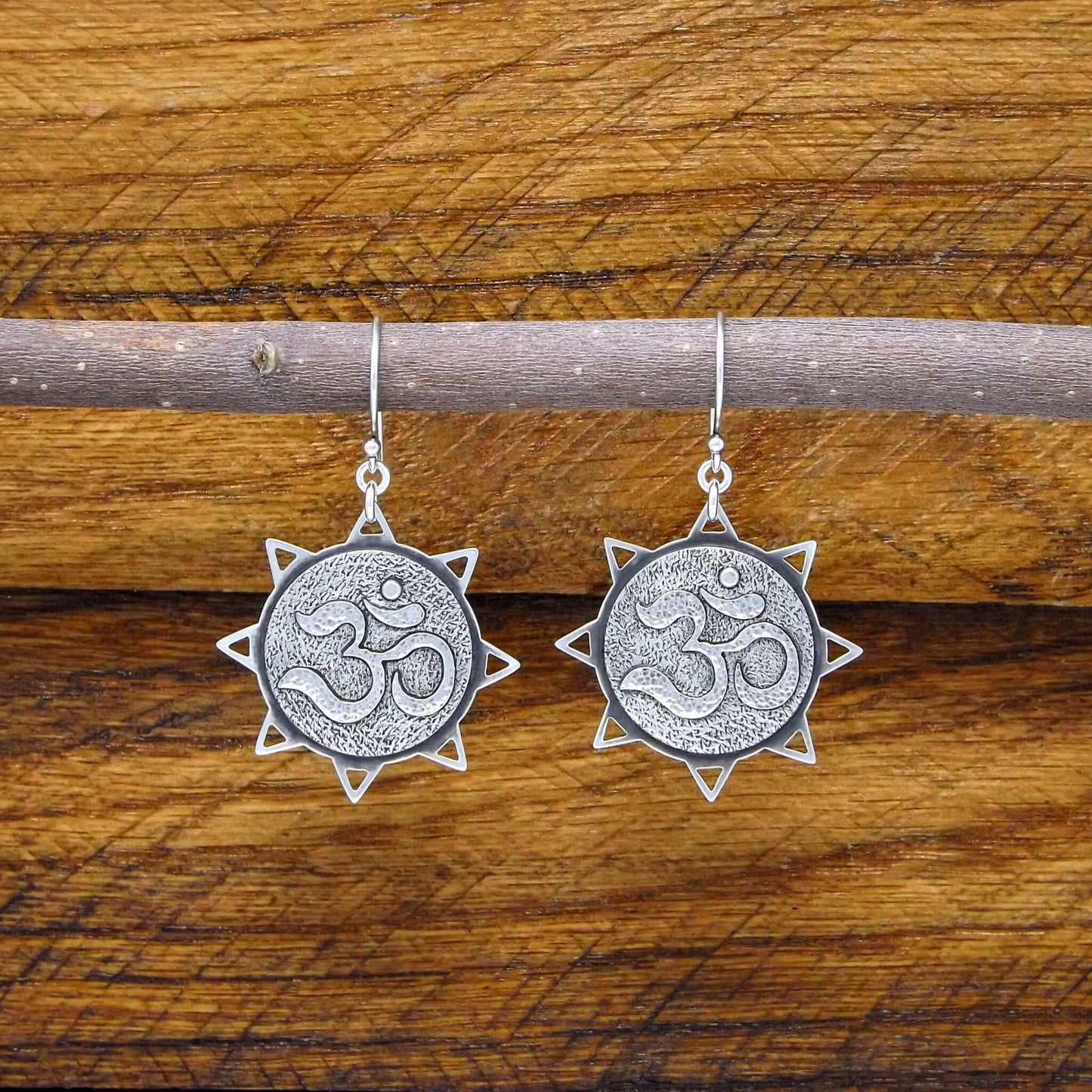 Sterling Silver Om Sun Dangle Earrings